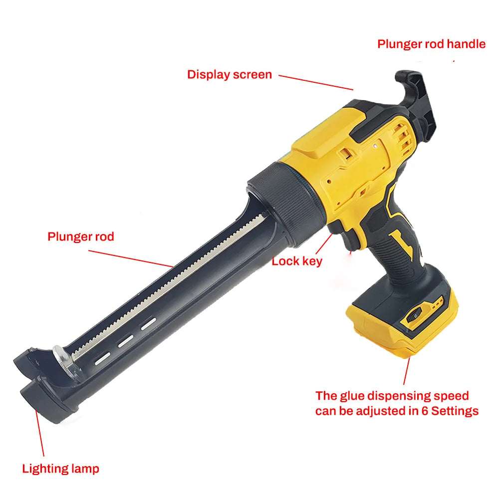 For Dewalt 20V 18V Battery Cordless Caulking Gun 6 Adjustable Speeds Glass Electric Silicone Gun Toolswith LED Light NO Battery