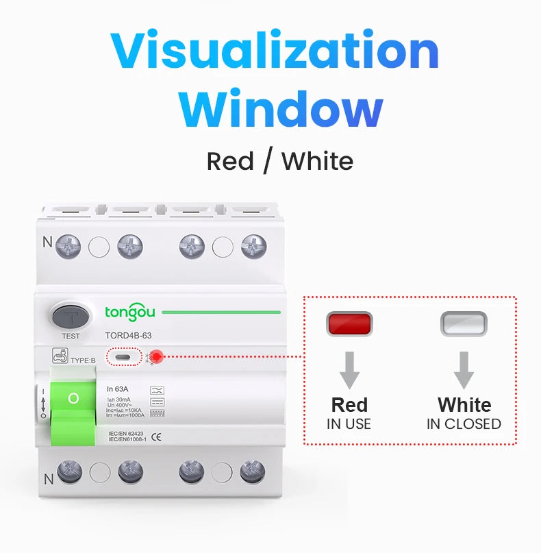 RCCB RCD DC Electric Vehicle EV Charging Pile Residual Current breaker  2P 63A 30mA Type B 10KA  Din Rail Earth Leakage TONGOU