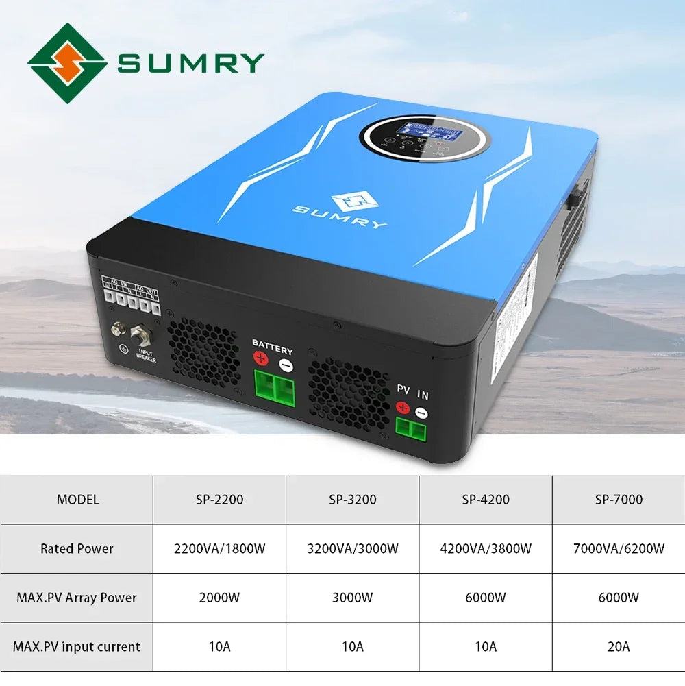 SUMRY SP Hybrid Inverter Off Grid 3.8kw 6.2kw 24/48VDC To 220VAC Solar Inverter MPPT Pure Sine Wave Power Inverter