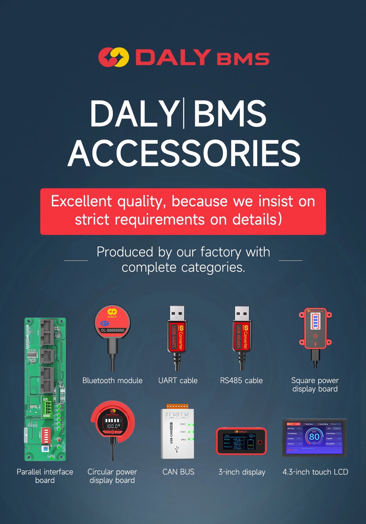 Daly Smart BMS Accessory WIFI Bluetooth USB To UART RS485 Cables Module NTC Battery SOC Capacity Indicator LCD Screen Board