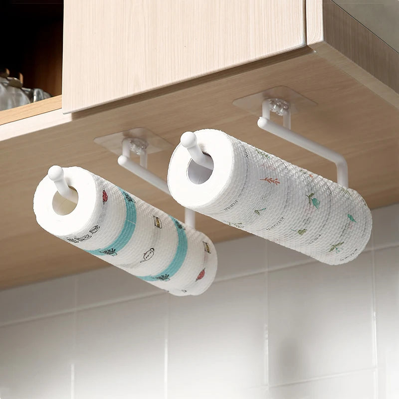 1/2pcs Punch-free Paper Towel Holder Stainless Steel Kitchen Under Cabinet Roll White Black Bathroom Wall-mounted Tissue Hanger