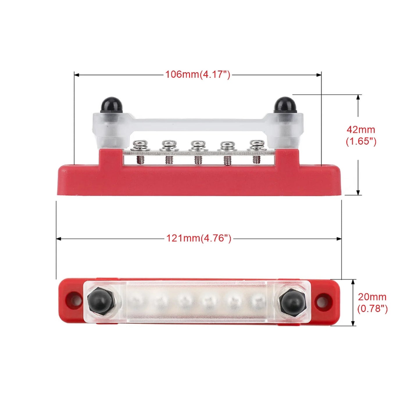 M6 12V Terminal Block Bus Bar 1/4 Inch Stud 150A Electrical Power Distribution Block Bus Bar for Truck Boat Camper RV Caravan
