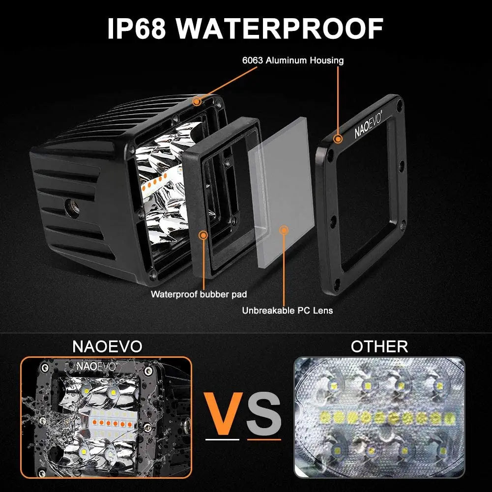 NAOEVO 120W Auto Led Light Bar 3inch Pods Work Light DRL 4x4 Truck Fog Lamp12V 24V for Jeep Tractors Boat ATV Motorcycle