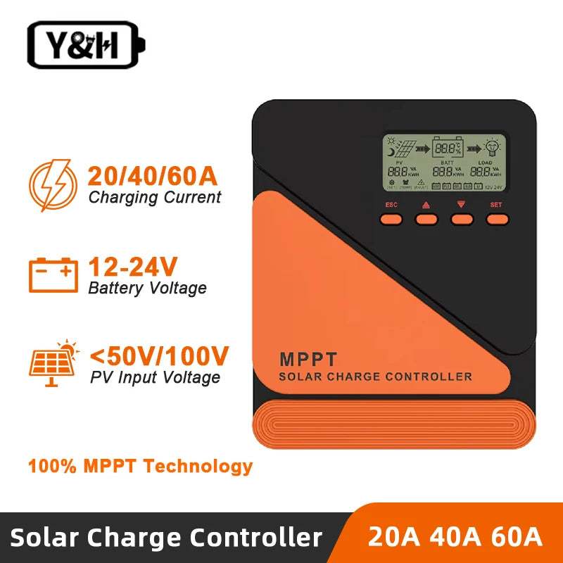 Y&H MPPT Solar Charge Controller 20A 40A 60A 12V 24V for GEL SLD FLD LI Battery Voltage Regulator MAX PV Input 50 ro 100V