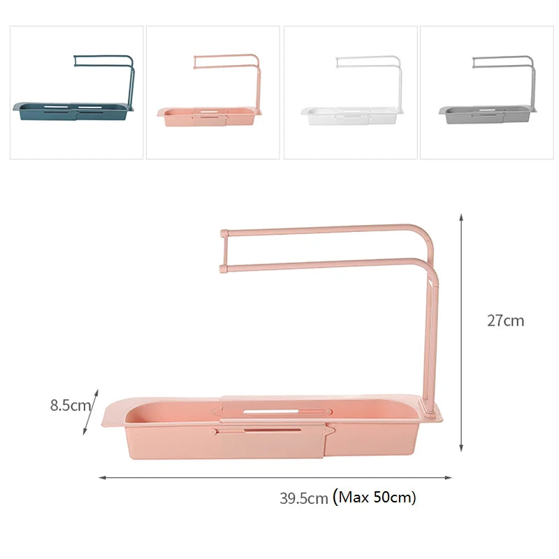 Telescopic Sink Shelf Kitchen Drainer Rack Organizer Soap Sponge Holder Towel Rack Storage Organizer Basket Gadgets Accessories