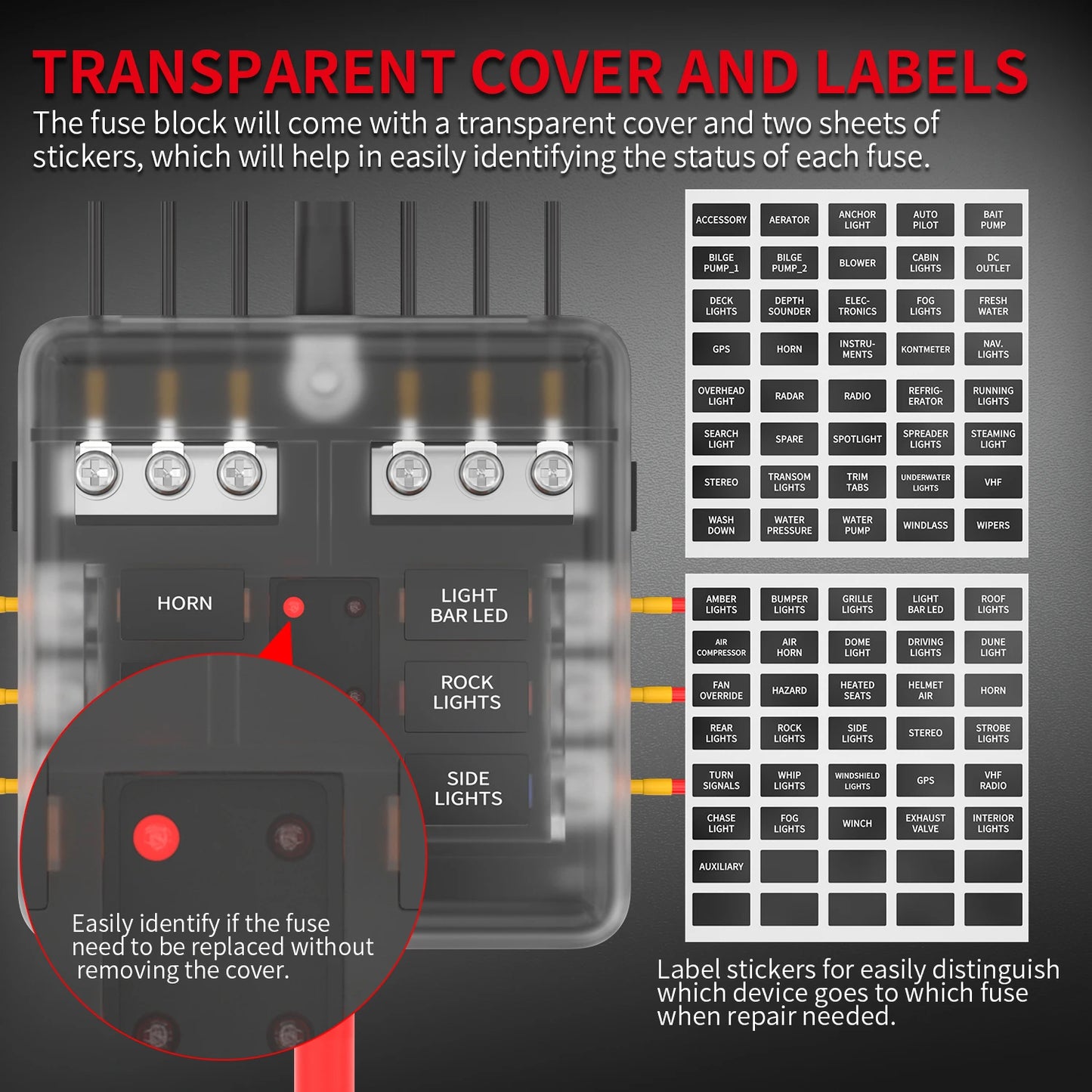 DaierTek 6 12 Way Fuse Block 12 Volt Blade Fuse Block with LED Indicator Circuit Fuse Box 12V ATO/ATC Marine Fuse Panel For Car