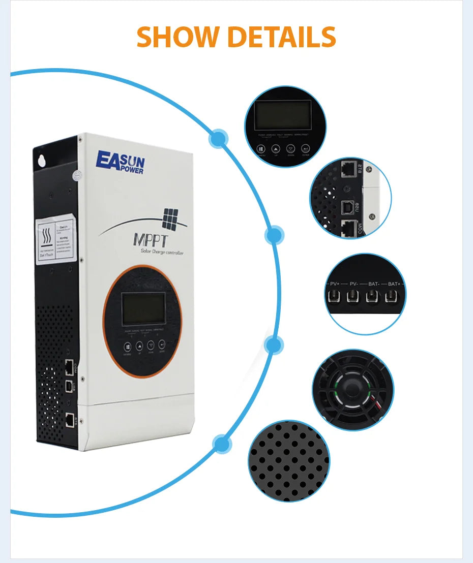80A MPPT Solar Charge Controller 12V/24V/36V/48V Battery Charger 150VDC Back-light LCD Solar Regulator Short Circuit Protection