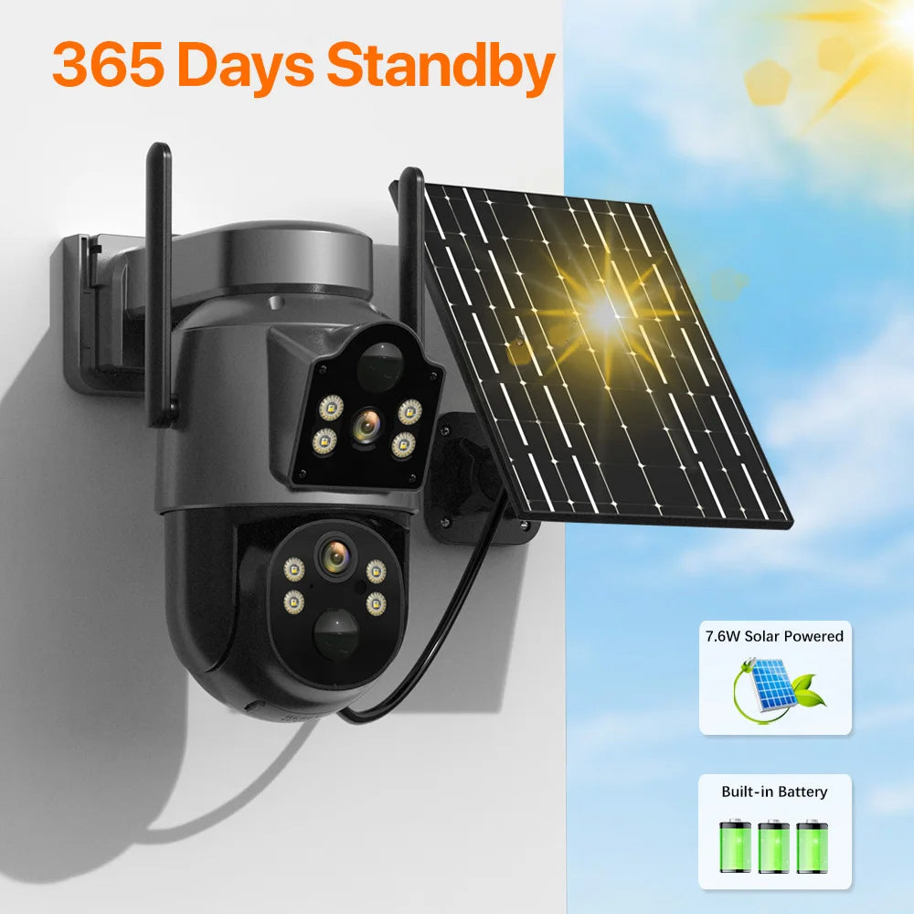 4MP Wireless Outdoor 7.6W Dual lens Built-in Battery Solar Camera 1080P 5W Long Time Standby PIR IP  Solar Camera Security iCsee