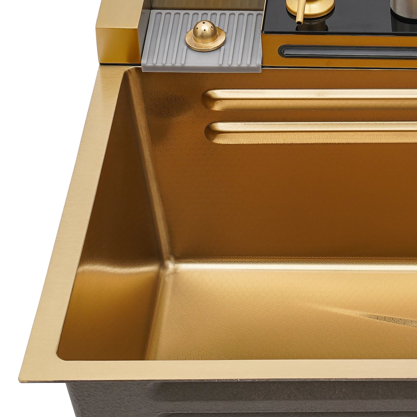 Digital Display Waterfall Kitchen Sink Set with Faucet Hoses| 75*46*22cm Gold Stainless Steel Sink Set for Modern Home