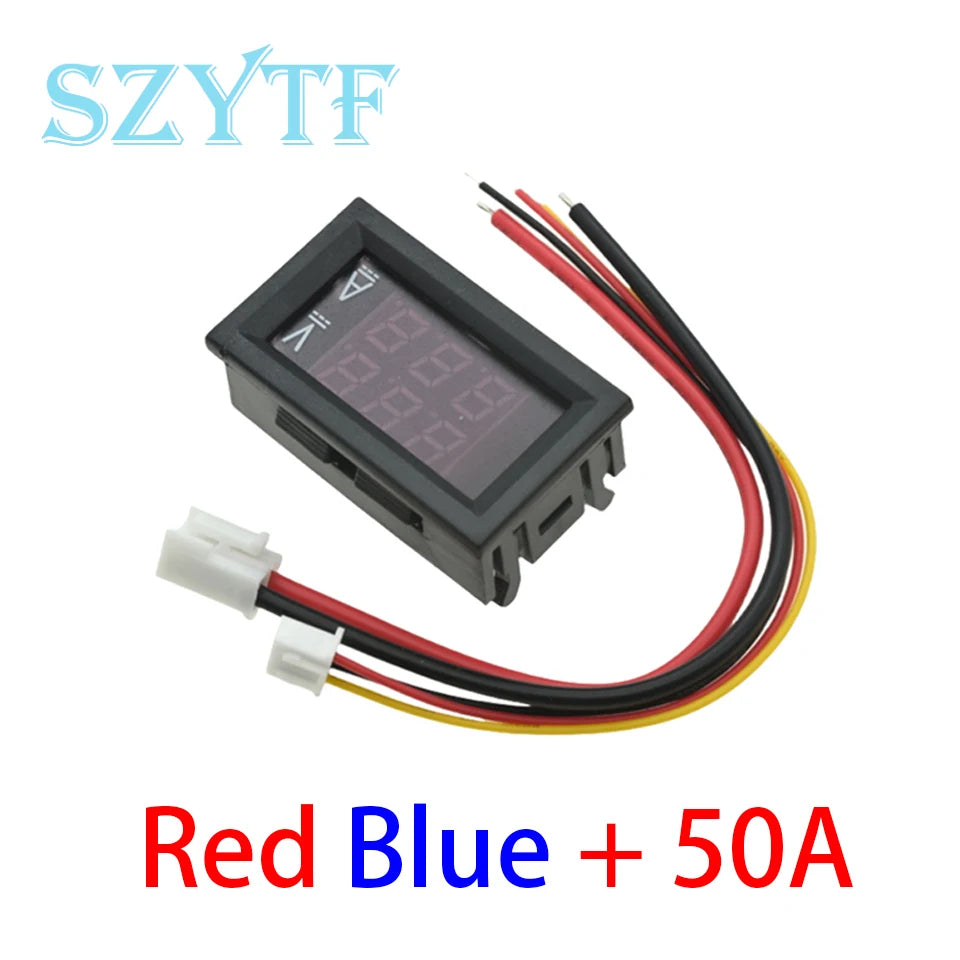Mini Digital Voltmeter Ammeter DC 0-100V 50A Amp Volt Voltage Current Meter Detector Tester 0.28" Dual LED Display Gauge + Shunt