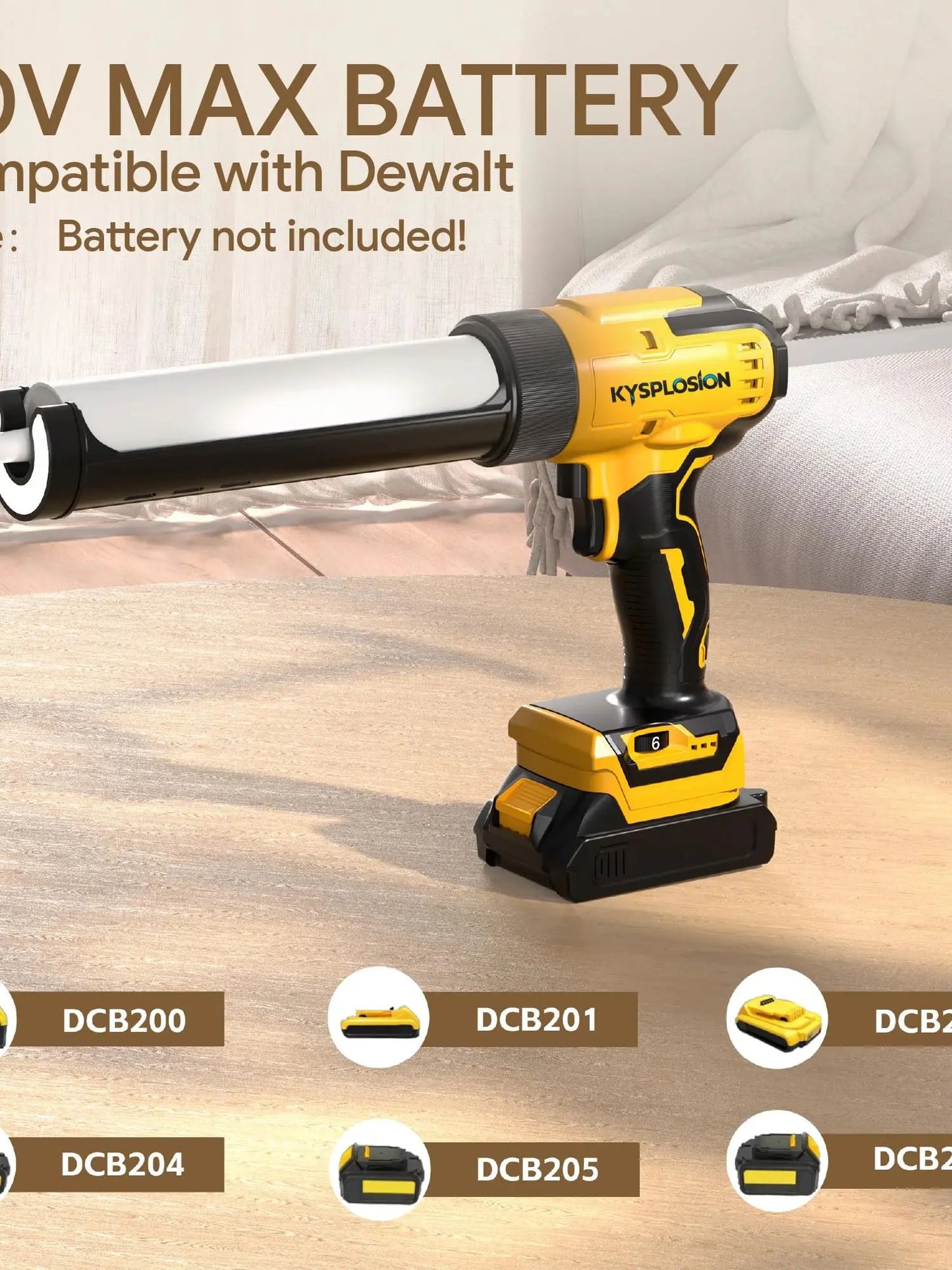 For Dewalt 20V 18V Battery Cordless Caulking Gun Glass Electric Silicone Gun 6 Adjustable Speed with LED Light Adhesive Gun Tool