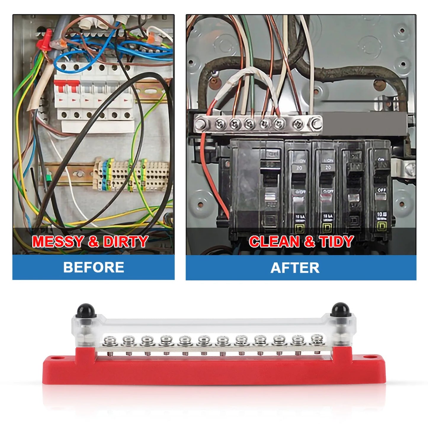 M6 12V Terminal Block Bus Bar 1/4 Inch Stud 150A Electrical Power Distribution Block Bus Bar for Truck Boat Camper RV Caravan