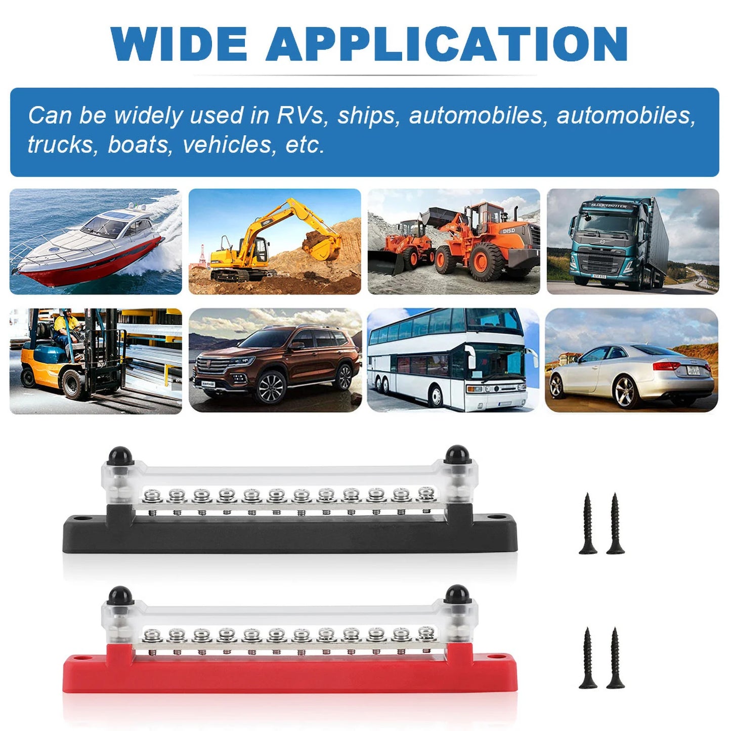 M6 12V Terminal Block Bus Bar 1/4 Inch Stud 150A Electrical Power Distribution Block Bus Bar for Truck Boat Camper RV Caravan