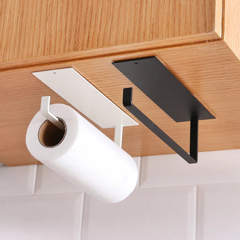 1/2pcs Punch-free Paper Towel Holder Stainless Steel Kitchen Under Cabinet Roll White Black Bathroom Wall-mounted Tissue Hanger