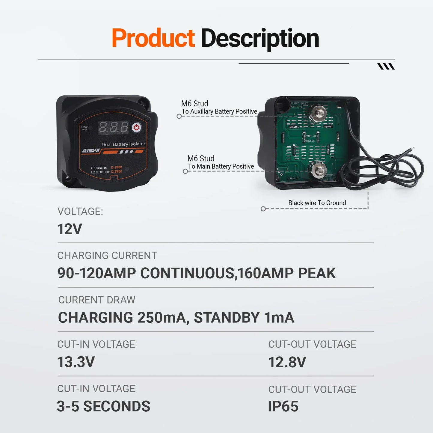 New Smart Dual Battery Isolator 12V 140A Waterproof Digital Voltage Sensitive Relay VSR Switch For Car RV Camper UTV Boat Marine