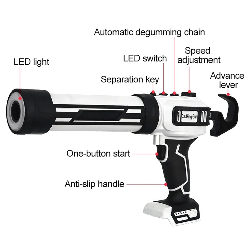 Brushless Caulking Gun 10oz/300ml Cordless Electric Silicone Gun Stepless Speed Control for Makita 18V Battery (No Battery)