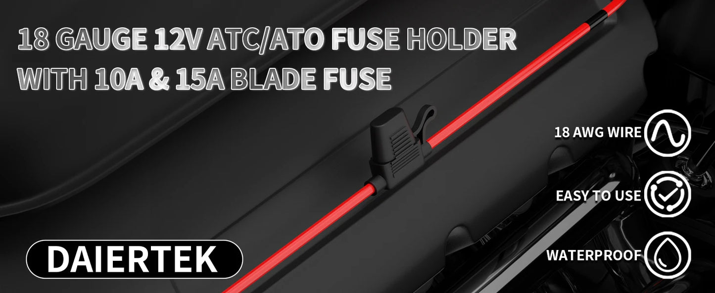 DaierTek 5PCS 18 Gauge Fuse Holder 12V for ATC/ATO Blade Fuse Inline Fuse Holder 12V with 18 AWG Wires with 10A 15A Fuse Car