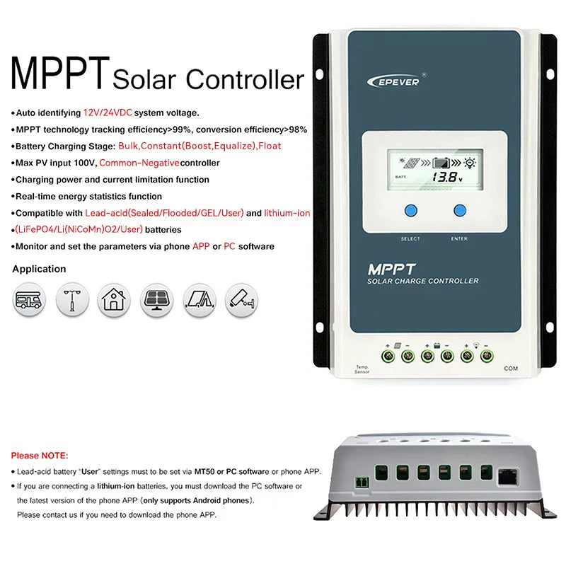 EPEVER Tracer MPPT Solar Charge Controller 10A 40A 30A 20A With LCD Solar Regulator 12V 24V Auto Tracer 2206AN 4210AN 3210AN-G3
