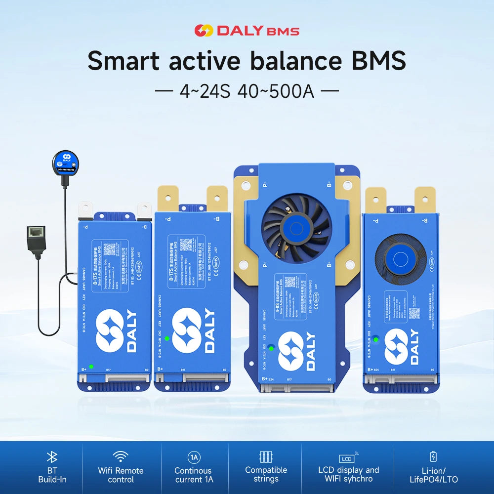 Daly Smart BMS 4s lifepo4 bluetooth Wifi bms 8S 24S 40A 60A 80A 100A Active Balance bms 16s 48v