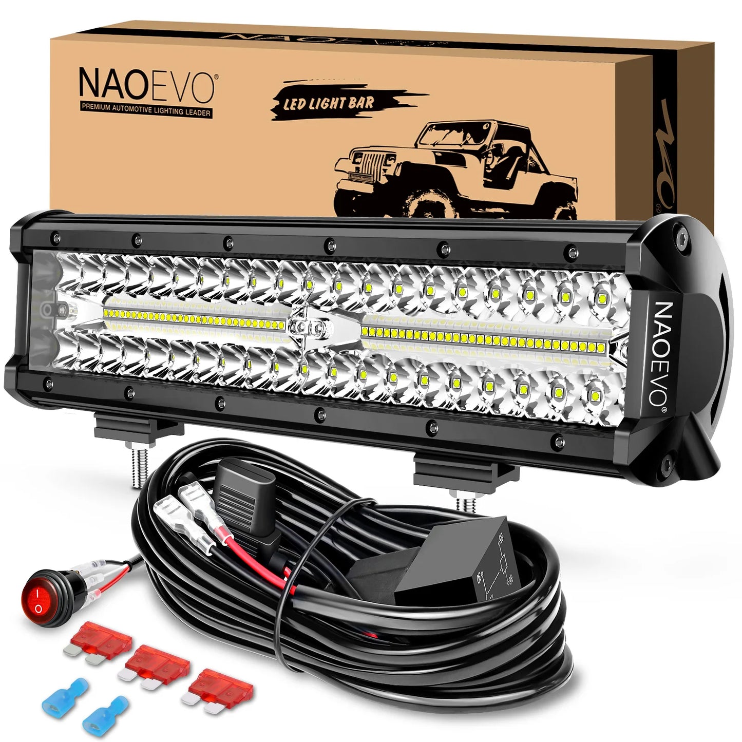 NAOEVO 12 Inch Car LED Light Offroad 4x4 Spotlights Fog Lamp WorkLight LED Bar For Truck Tractor Boat motorcycle Headlights