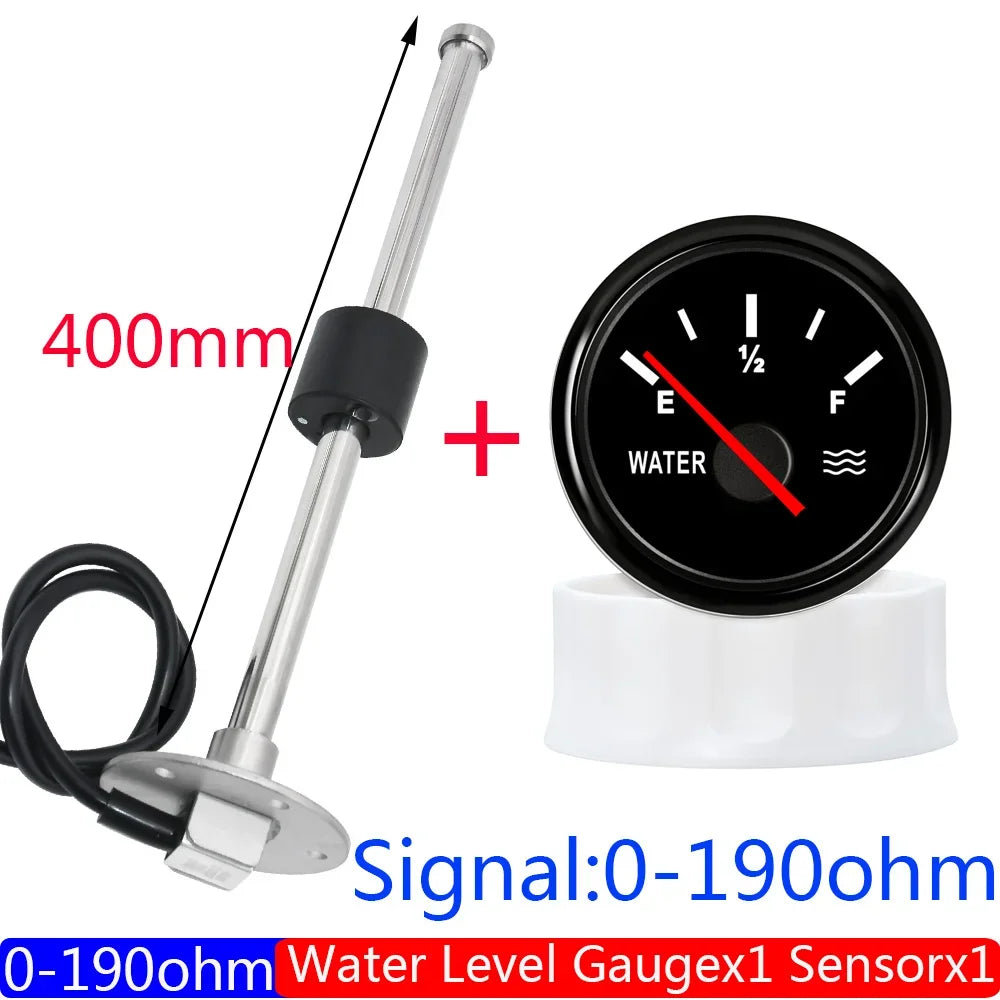 Water Level Sensor+52mm Water Level Meter Tank Indicator With Red Backlight 0-190Ohm Water Level Gauge for Car Boat 9-32V Custom