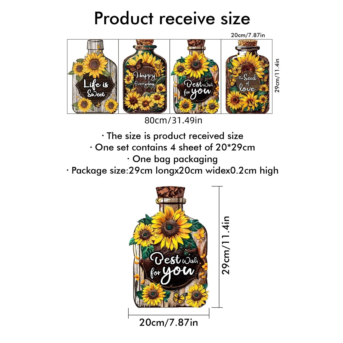 4 pcs sunflower kitchen wall stickers, suitable for dining room and home decoration, inspirational English phrases