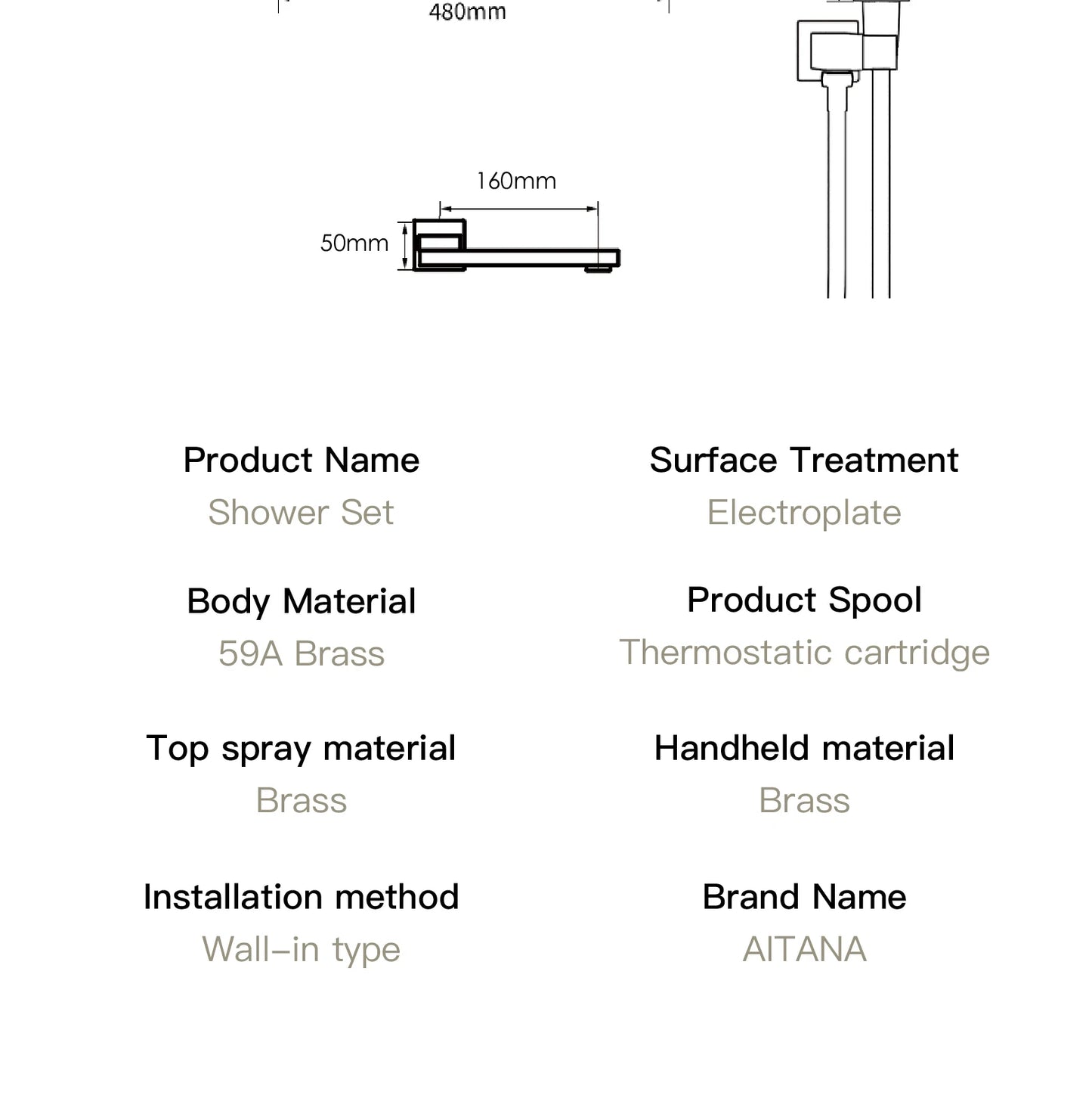 Modern brushed gold brass LED digital ceiling embedded shower system. Thermostatic 4-function waterfall/rain shower bathroom Tap