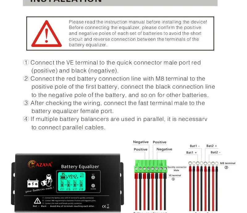 MAZAVA  PLC-10 HX02 Battery Balancer  2S 4S 12V 24V 36V 48V 96A ctive LCD Lead Acid Li li-ion LiFePO4 Battery Equalizer Monitor