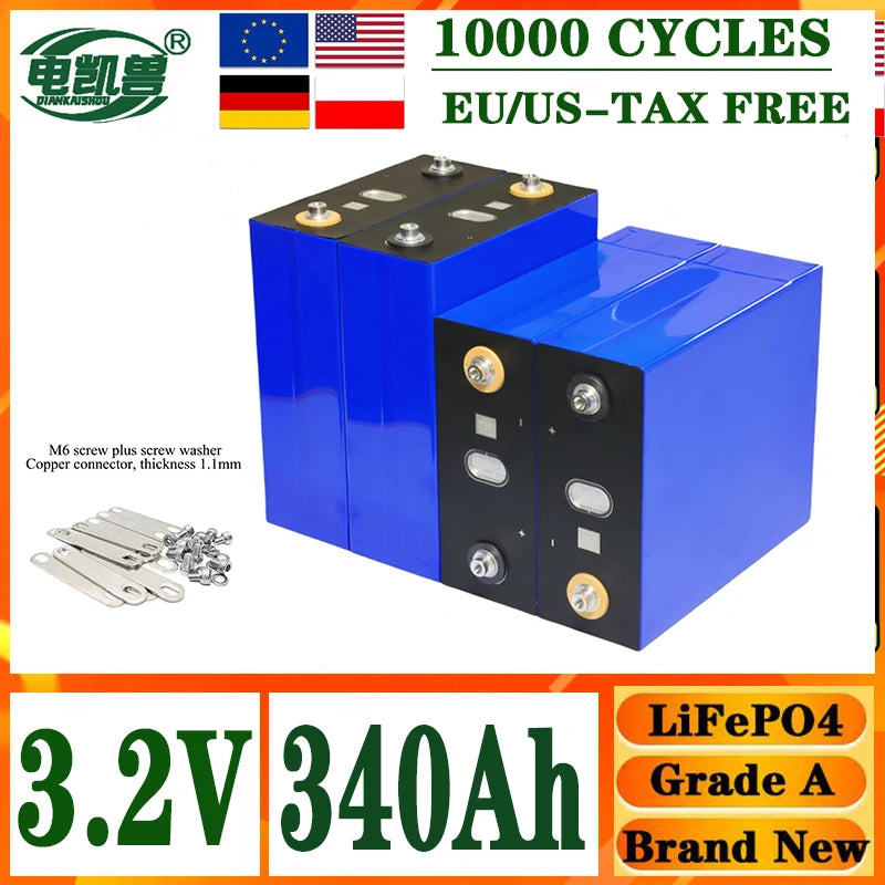 DIANKAISHOU  A-grade 3.2V 340AH 10000 cycles Lifepo4 rechargeable battery DIY 12V 24V 48V electric boat solar system tax-free