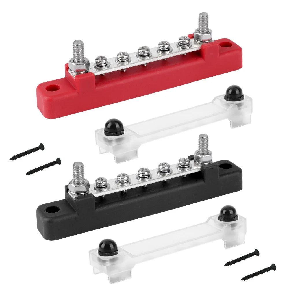 M6 12V Terminal Block Bus Bar 1/4 Inch Stud 150A Electrical Power Distribution Block Bus Bar for Truck Boat Camper RV Caravan