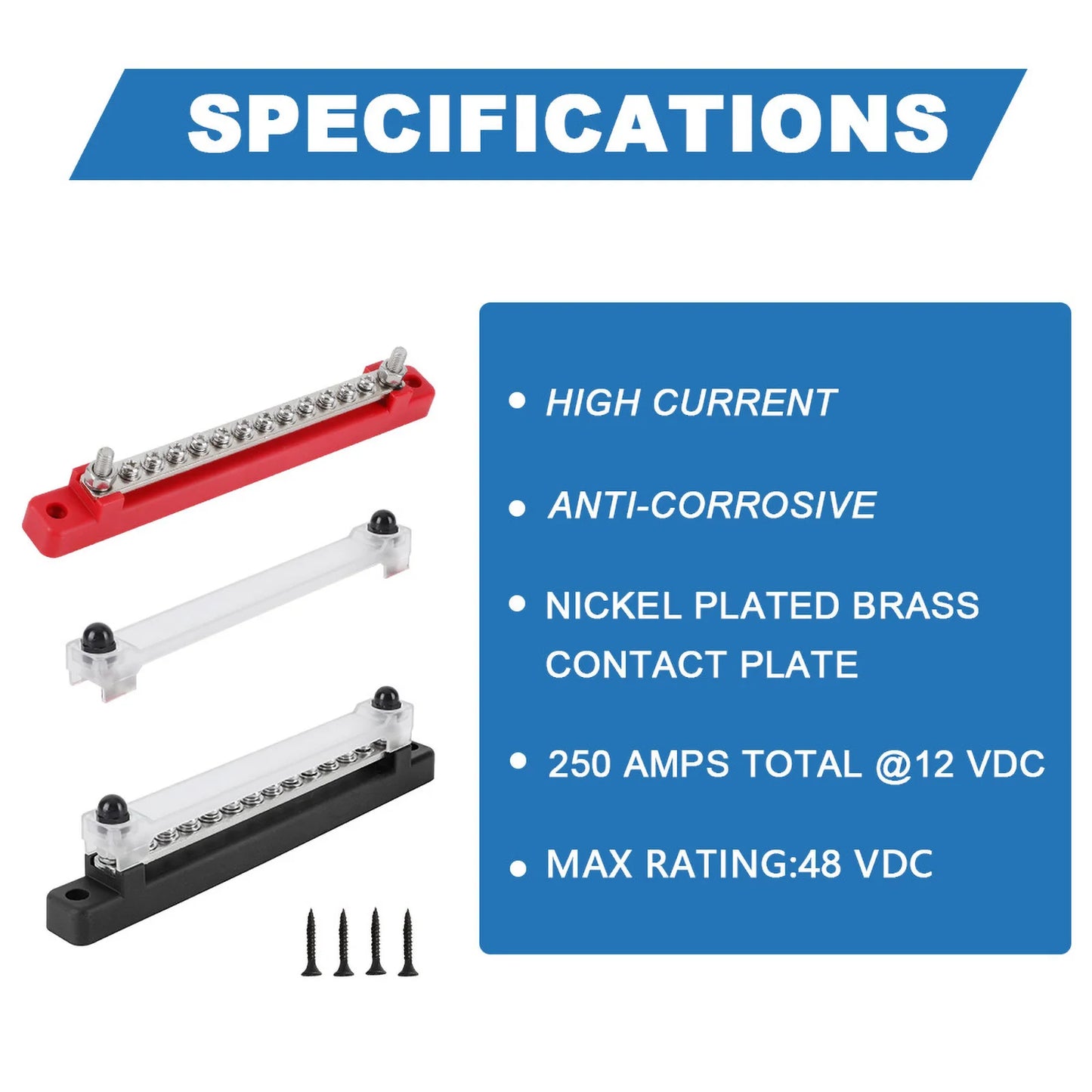 M6 12V Terminal Block Bus Bar 1/4 Inch Stud 150A Electrical Power Distribution Block Bus Bar for Truck Boat Camper RV Caravan