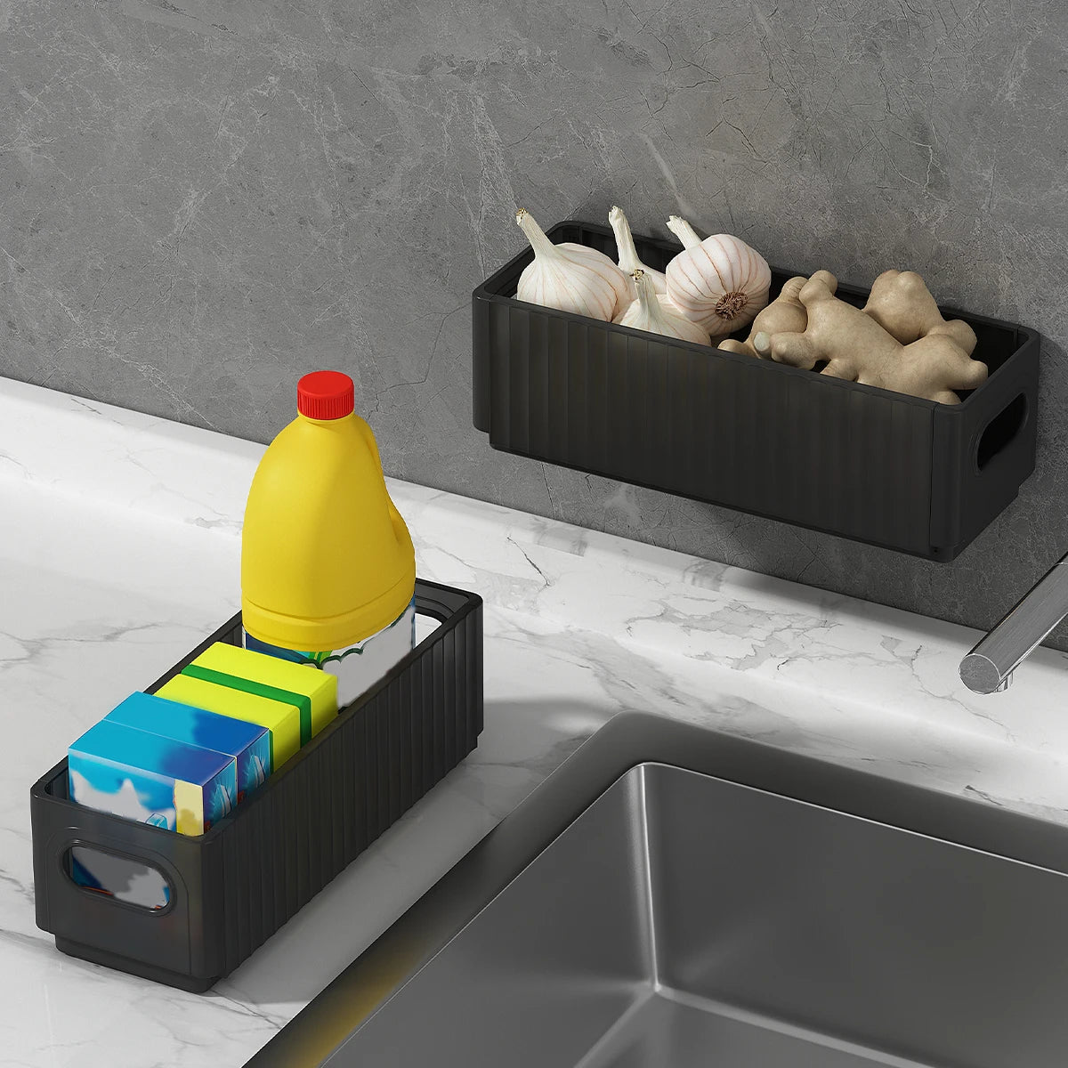 WORTHBUY Cabinet Folding Storage Rack Wall Mounted Punch Free Cling Film Racks Sink Sponge Holder Kitchen Organizer And Storage