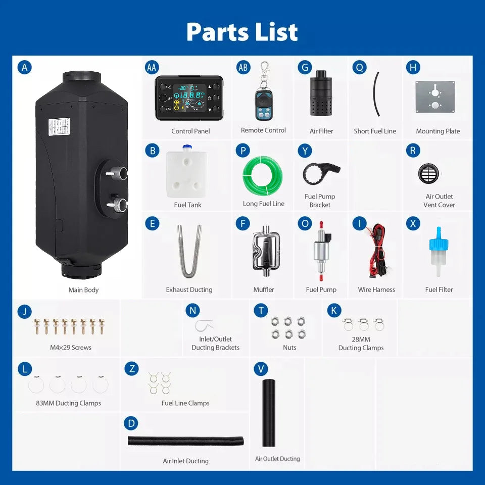 12V 5KW Diesel Air Heater 5000W 24V Portable Parking Heater Saving Fuel&Efficient with Digital Monitor for Trucks Boat Van Car