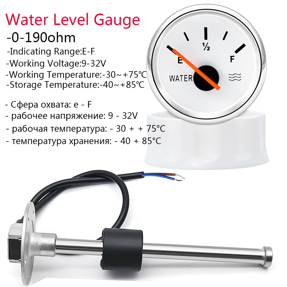 Water Level Sensor+52mm Water Level Meter Tank Indicator With Red Backlight 0-190Ohm Water Level Gauge for Car Boat 9-32V Custom