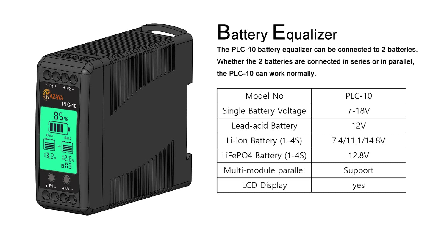 MAZAVA  PLC-10 HX02 Battery Balancer  2S 4S 12V 24V 36V 48V 96A ctive LCD Lead Acid Li li-ion LiFePO4 Battery Equalizer Monitor