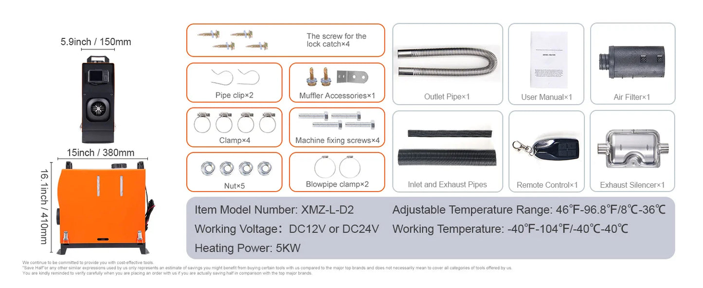 SucceBuy Diesel Heater 12V 2/5/8KW Diesel Heater with Remote Control Parking Heater Car Heater for RV Trailer Camper Van Boat