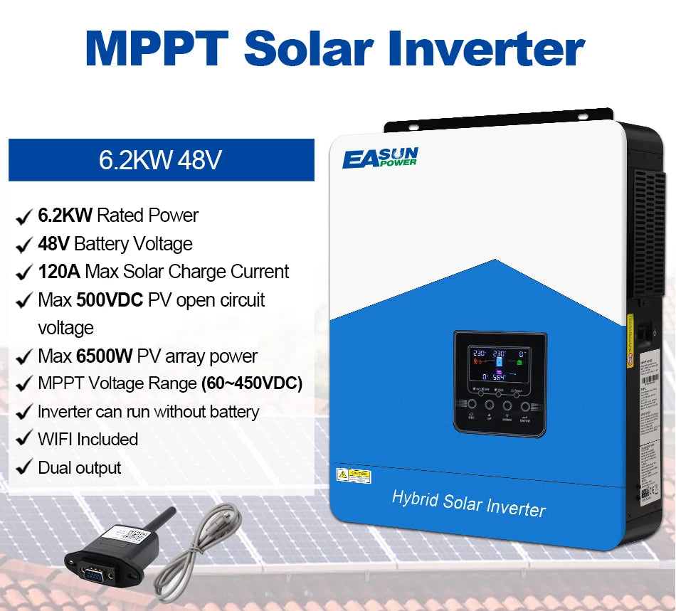 Hybrid Solar Inverter 6.2KW 4.2KW 3.2KW 2.2KW Solar Inverter Controller 12V 24V 48V 120A MPPT Hybrid Inverter with WIFI Off Grid