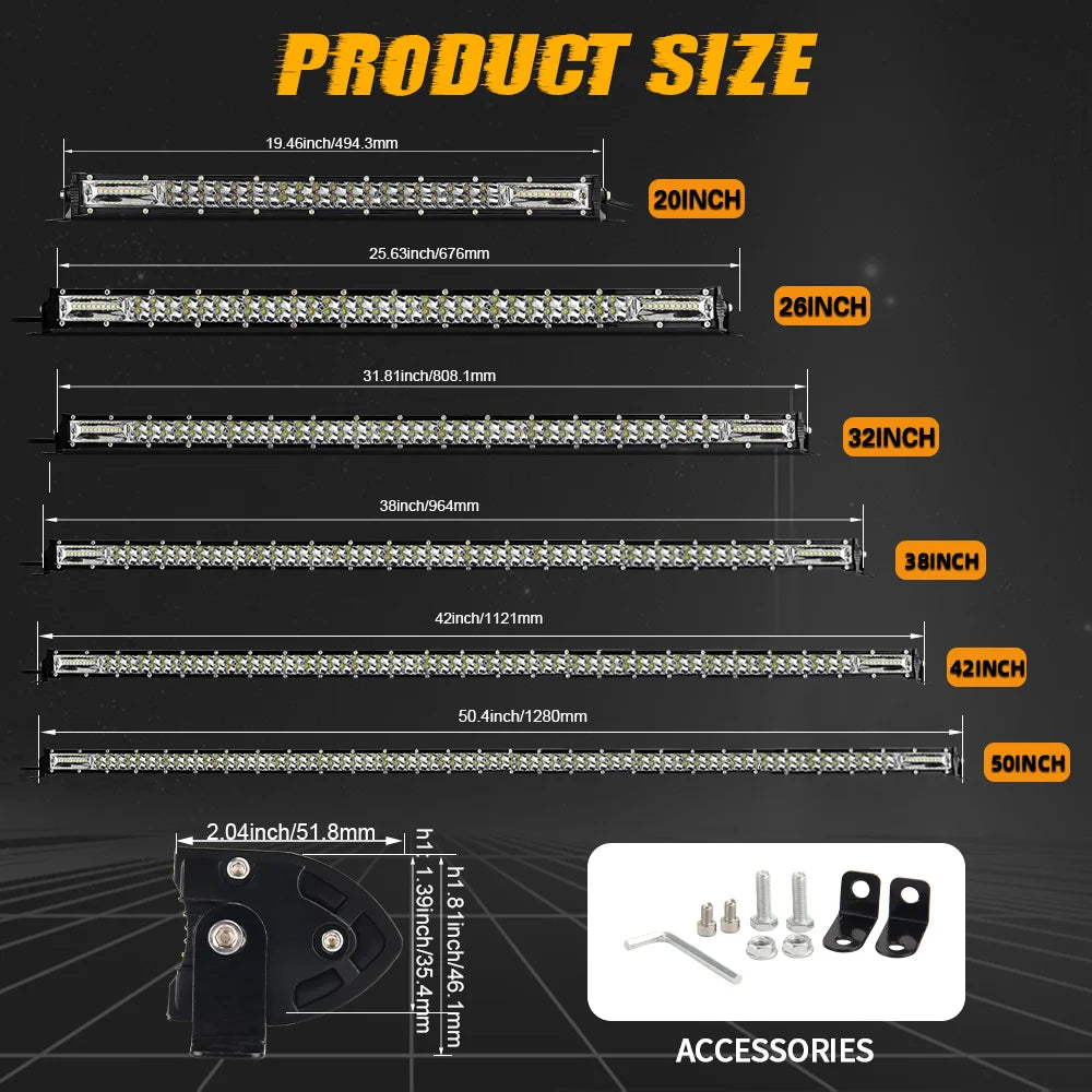 UNISHINE Slim 12D Led Light Bar 20-52inch Spot Flood Combo Beams LED Driving Light For SUV 4X4 Off Road LED Work Lamp 12V 24V