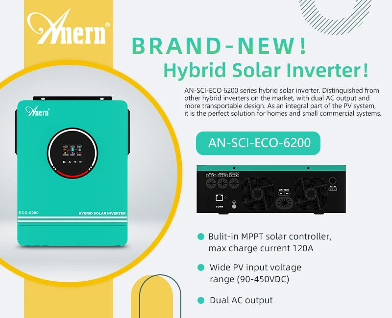 Solar Off Grid Inverter Hybrid 3600W 4200W 6200W Hybrid Solar Inverter Controller 24V 48V 220V 120A MPPT Hybrid Inverter