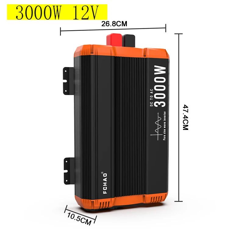 FCHAO 3000W 12V/24V/48V to 220V 230V 50Hz Pure Sine Wave Power Inverter, Car DC-AC Converter with LCD Display & Remote Controller for RV, Truck, Camping, Outdoor, Off-Grid Backup