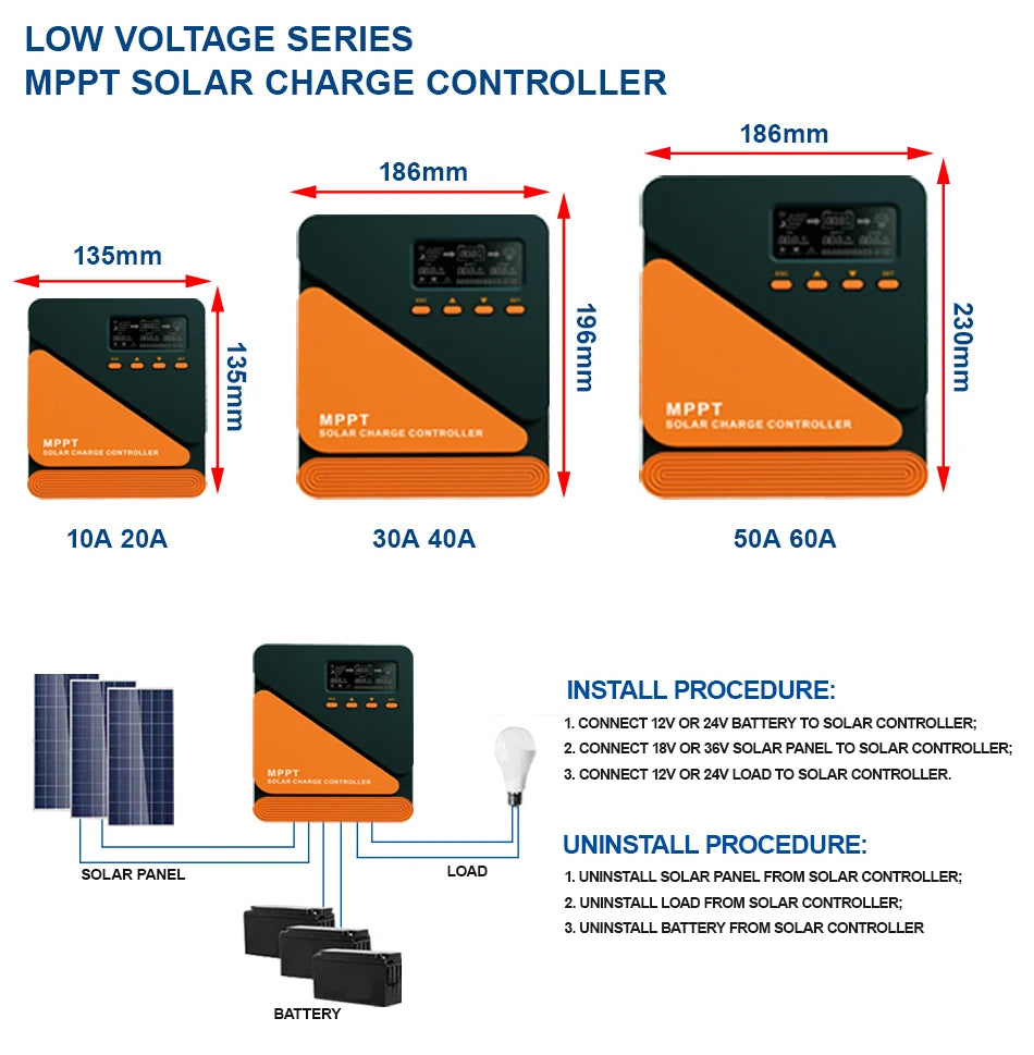 EASUN Solar Charge Controller MPPT 60A 50A 40A 30A 20A 10A Solar Panel Solar Charge Regulator 12V 24V Battery PV Input 100VOC