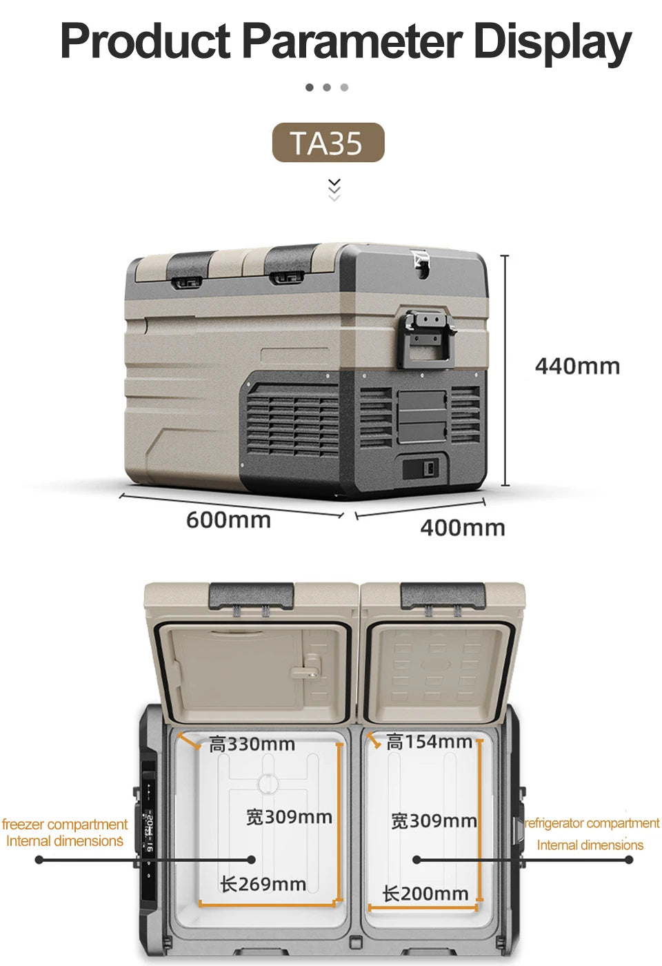 35L/45L/55L Alpicool Car Refrigerator Portable Fridge Double Door Cooler Freezer 12V 24V 220V Outdoor Home Use Camping Travel