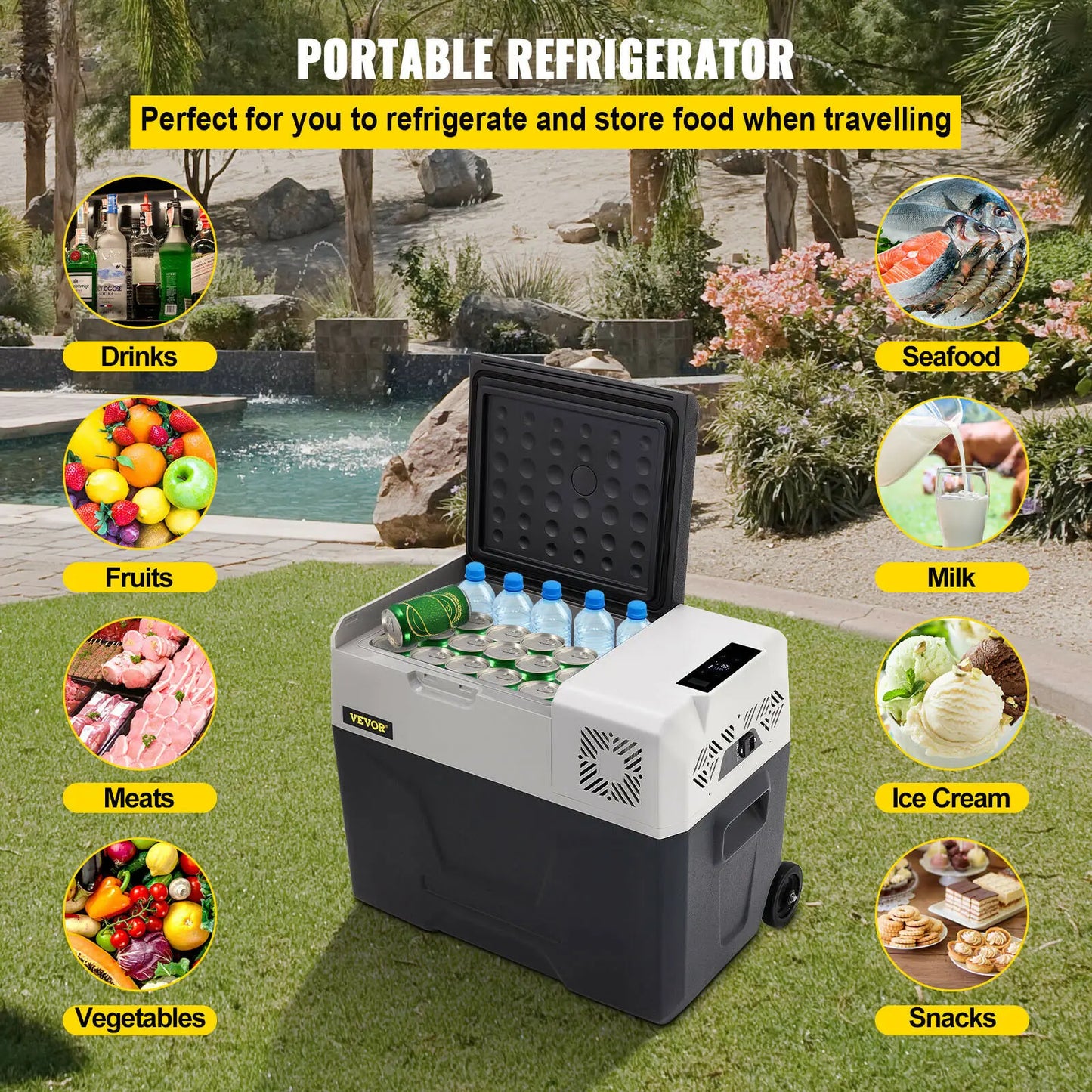 SucceBuy 30L40L50L Mini Car Refrigerator Small Fridge Freezer Portable Compressor Cooler 12V/24V 220V for Driving Camping Picnic