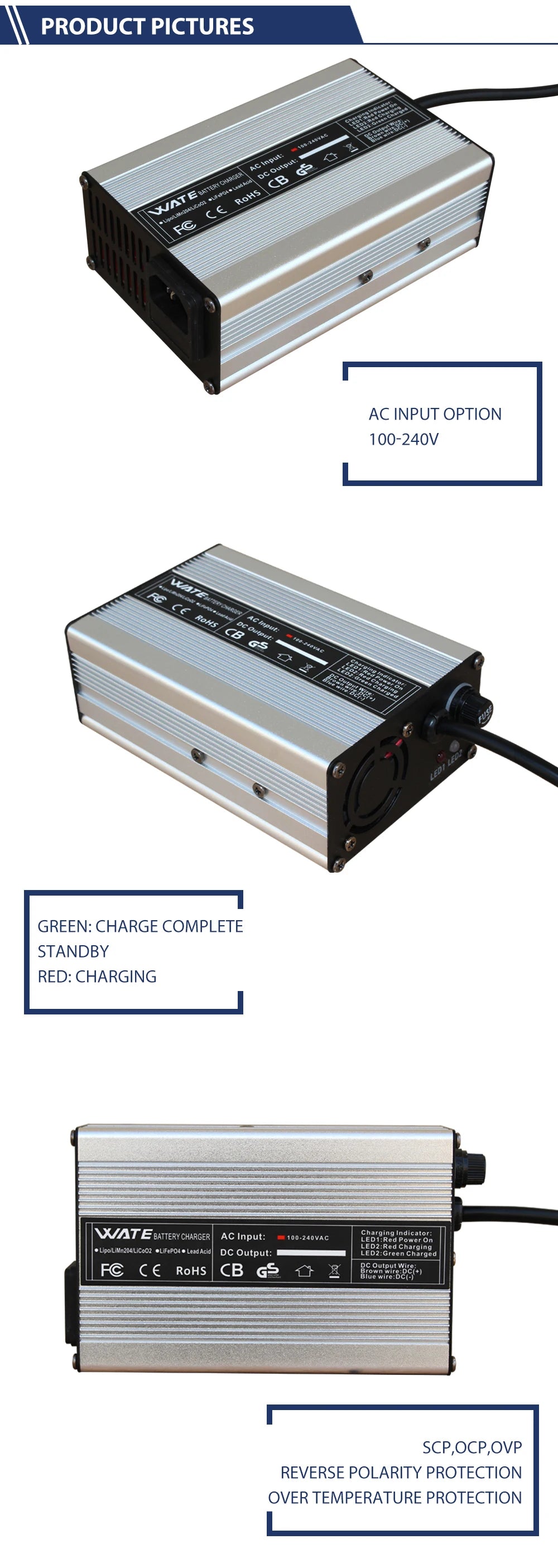 54.6V 5A Charger Smart Aluminum Case Is Suitable For 13S 48V Li-ion Lipo Battery  Fast Charger