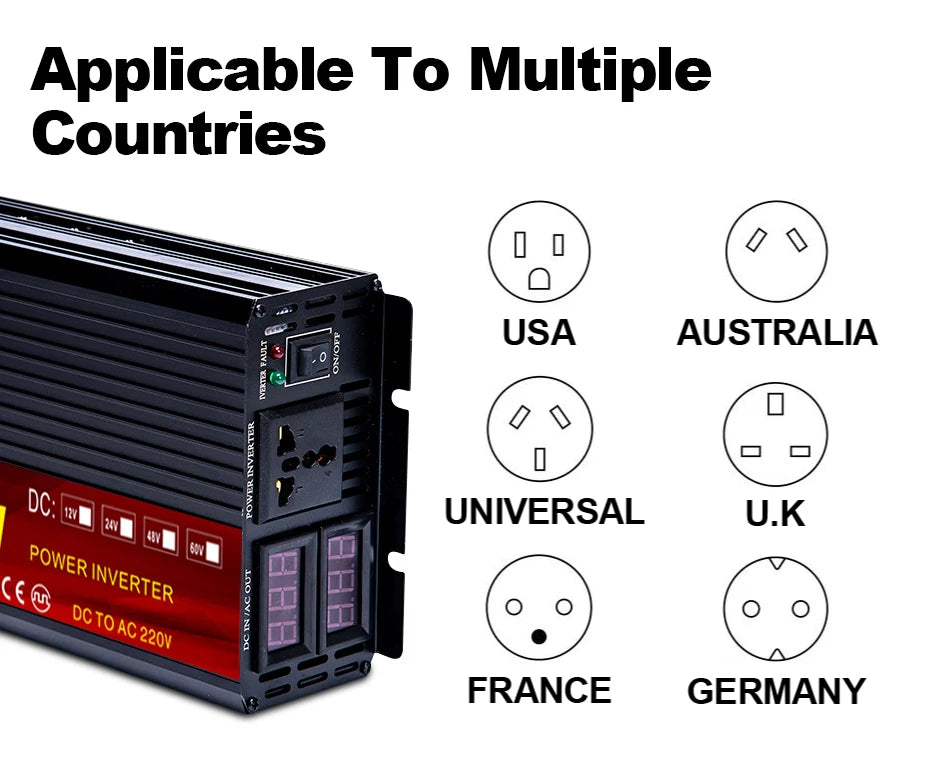 Car Pure Sine Wave Inverter DC 12V 24V To AC 220V 3000W 4000W 5000W Voltage Transformer Power Converter Solar Inverter LCD Dis