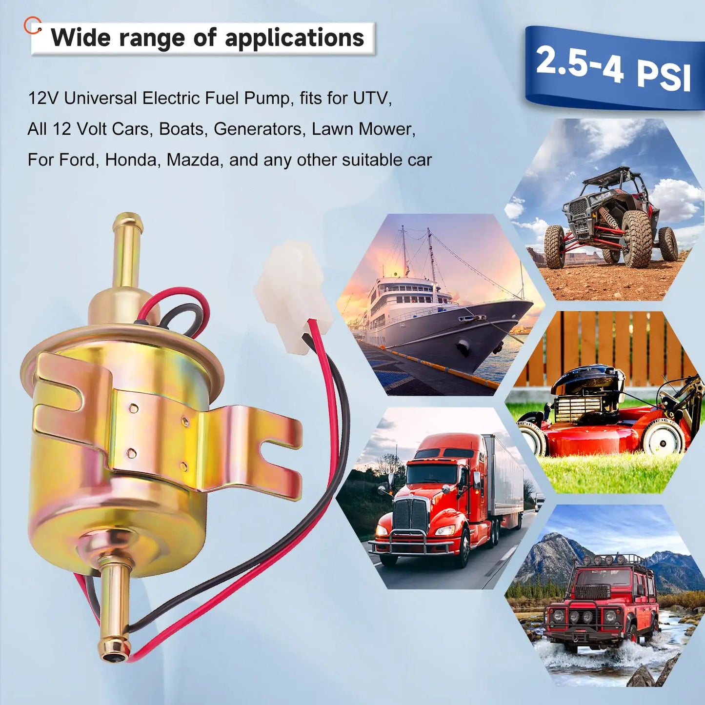 12V/24V Universal Electric Fuel Pump Low Pressure Bolt Fixing Wire Diesel Petrol HEP-02A For Car Carburetor Motorcycle ATV