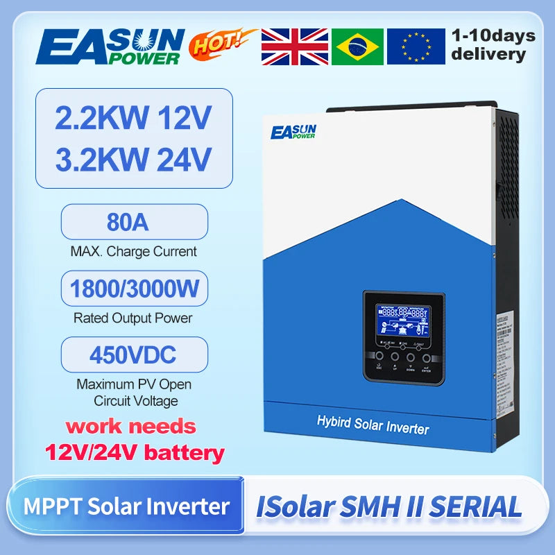 EASUN POWER Hybrid Solar Inverter Pure Sine Wave MPPT 6.2KW 4.2KW 3.2KW 2.2KW 12V 24V 48V 220v Solar Charger Power Home Inversor