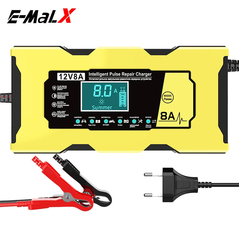 Smart 12V 8A Car Battery Charger Pulse Repair Quick Charge for Auto Moto AGM GEL WET Lead Acid LiFePO4 Battery Charging