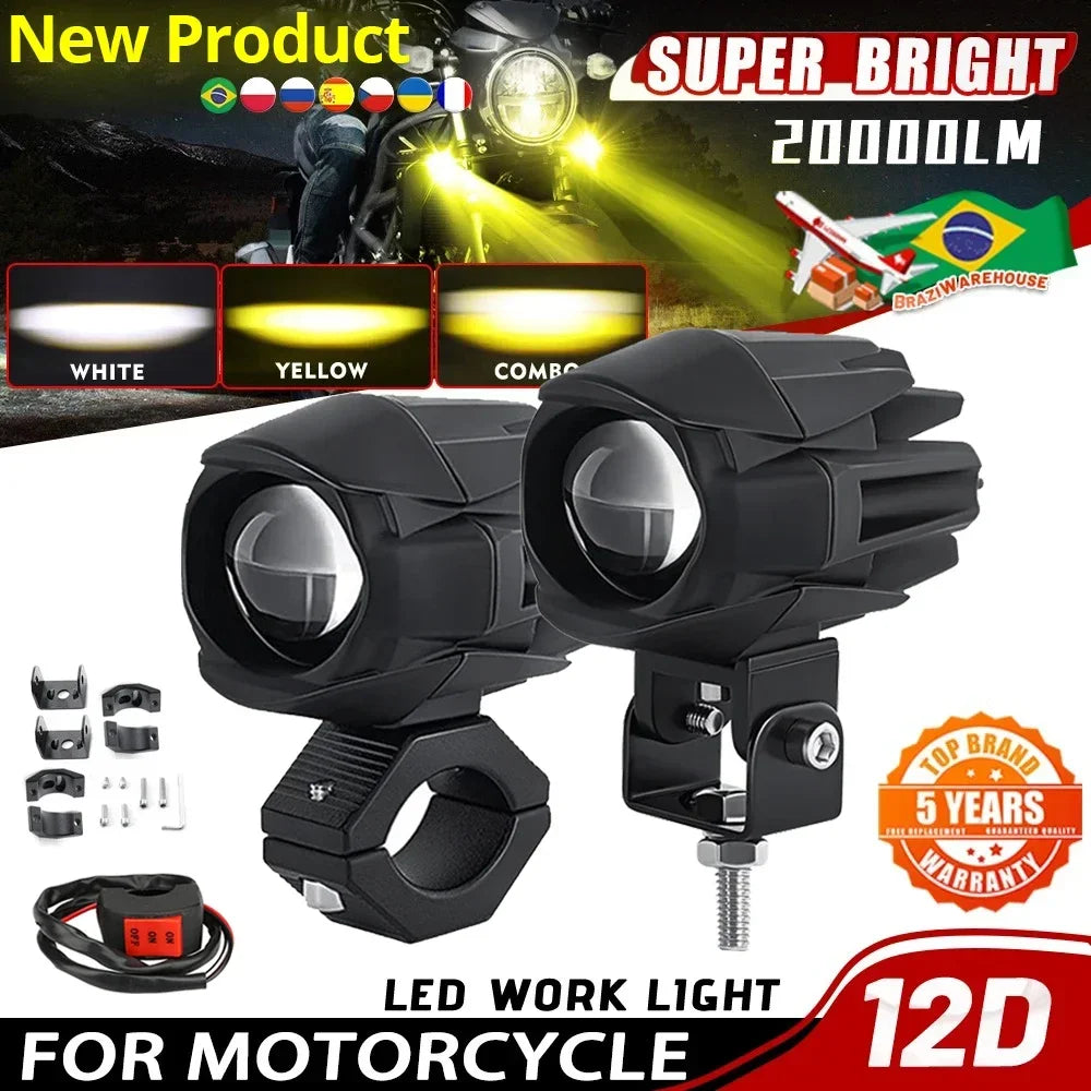LED Motorcycle Spotlight 200W Headlight Fog Lights Accessories Off Road ADV GS UTV Truck Assisted Lamp Auxiliary Lights 12V 24V