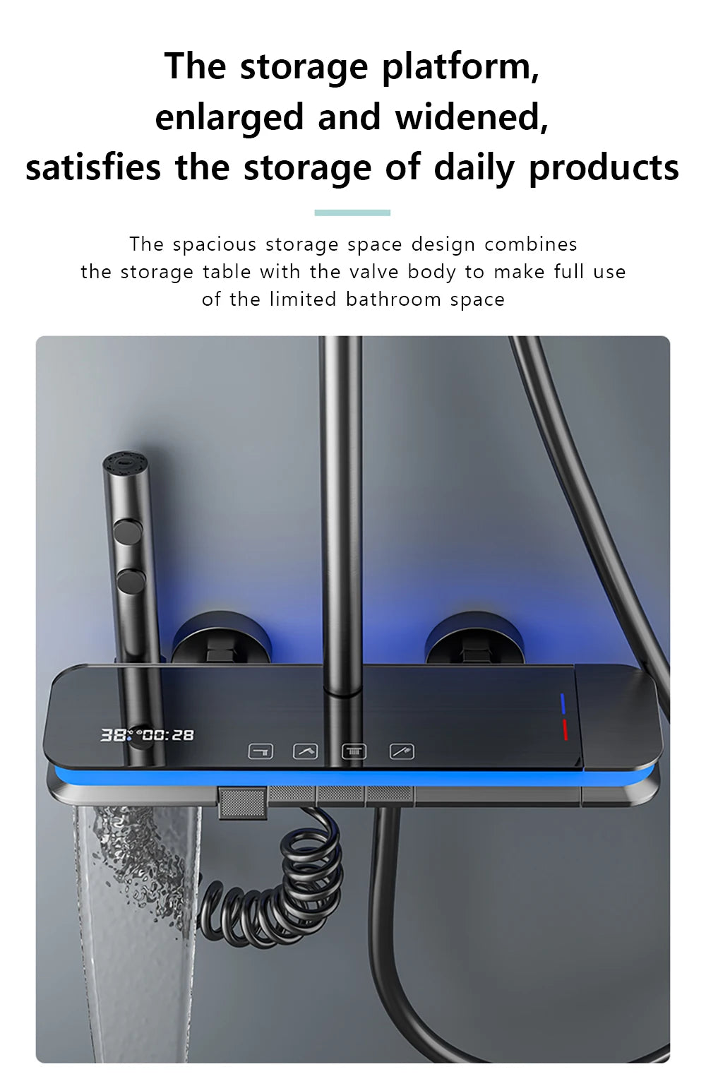 Bathroom Smart Shower System Set Temperature Digital Display LED Bathtub Rainfall Mixer Brass Shower Faucet Full Set with Lights